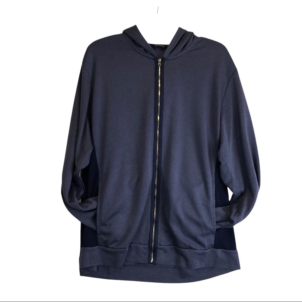 Saks Fifth Avenue Men Two Tone Blue Long Sleeve Hoodie Full Zip Jacket Size XXL